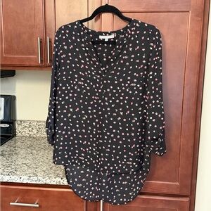 Daniel Rainn Black Blouse with Pink Floral Pattern